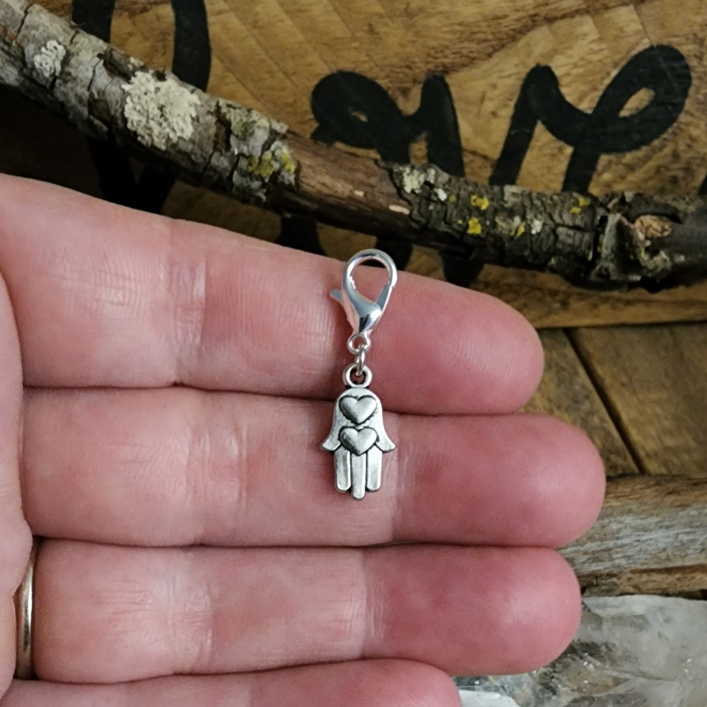 5/$25 Hamsa Hand Charm for Bracelet Planner Heart Bag Clip Bohemian Purse Charm